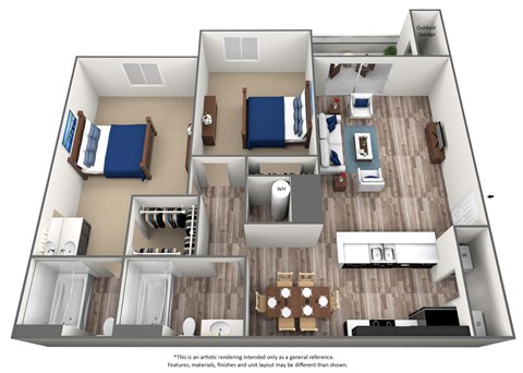 2 Bedroom X 2 Bath - 1,121 Sq. Ft. Floor Plan - B2 at Villa Serena, Henderson, 89014