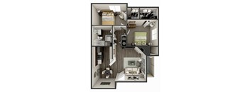 2 bedroom 1 bath floor plan B2 | 977 Sq. Ft. at Deer Crest Apartments, Broomfield, 80020