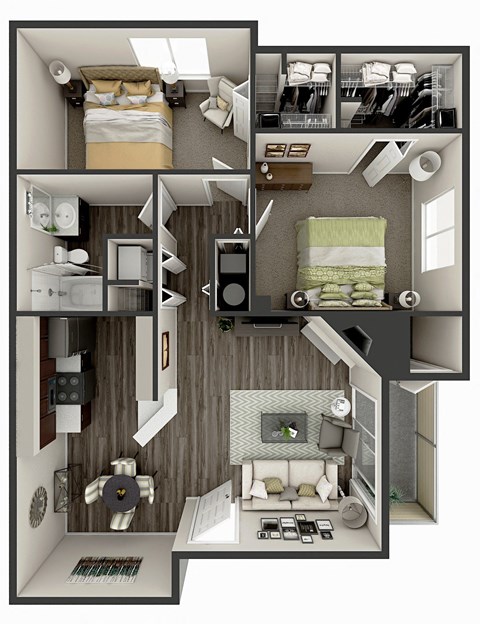 2 bedroom 1 bath floor plan B2 | 977 Sq. Ft. at Deer Crest Apartments, Broomfield, 80020
