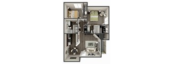 2 bedroom 2 bath floor plan B3 | 977 Sq. Ft. at Deer Crest Apartments, Broomfield, Colorado