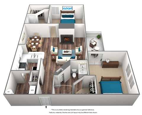 2 Bed 2 Bath Floor Plan at Heritage at Waters Landing, Germantown, Maryland