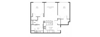 B6 2 Bed 1 Bath Floor Plan Layout at Riverwalk Apartments, Lawrence, Massachusetts 01843