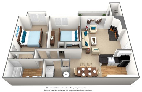 2 bedroom 1 bathroom floor plan A at Montclair Apartments, Silver Spring, 20904