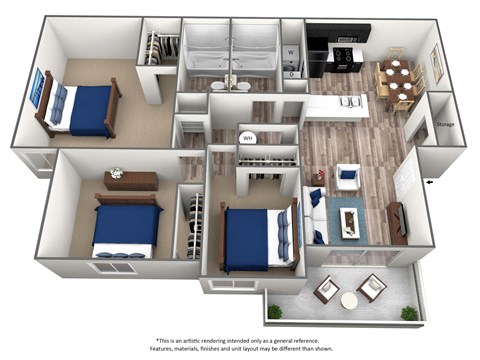 3 Bedroom X 2 Bath - 1,320 Sq. Ft. Floor Plan - C1at Villa Serena, Henderson, 89014