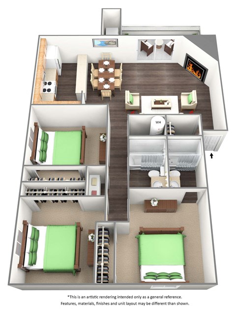 Three Bed Two Bath Floor Plan at Murietta at ASU, Tempe, Arizona 85281