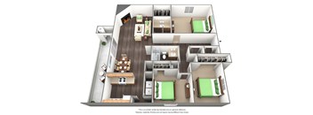 Three Bedroom Two Bath Floor Plan at Murietta at ASU, Tempe, AZ