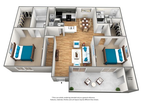 2 bedroom 2 bath floor plan at The Parkway at Hunters Creek, Orlando