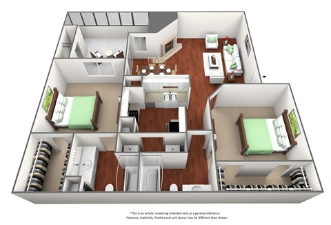 2 bedroom 2 bathroom floor plan B2 at The Glen at Highpoint, Dallas, TX