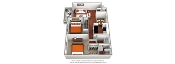 2 bedroom 1 bath floor plan A at University Village Apartments, Colorado Springs, Colorado