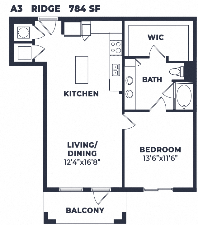 The Ridge 1 Bed 1 Bath Floor Plan at Edge75, Naples, FL 34104
