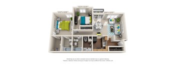 The Ashe - 2 bedroom X 2 bath floor plan - 966 sq. ft. - Classic at Heritage at the Peak, Asheville, 28804