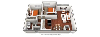 2 bedroom 1 bath floor plan at University Village Apartments, Colorado Springs, 80918