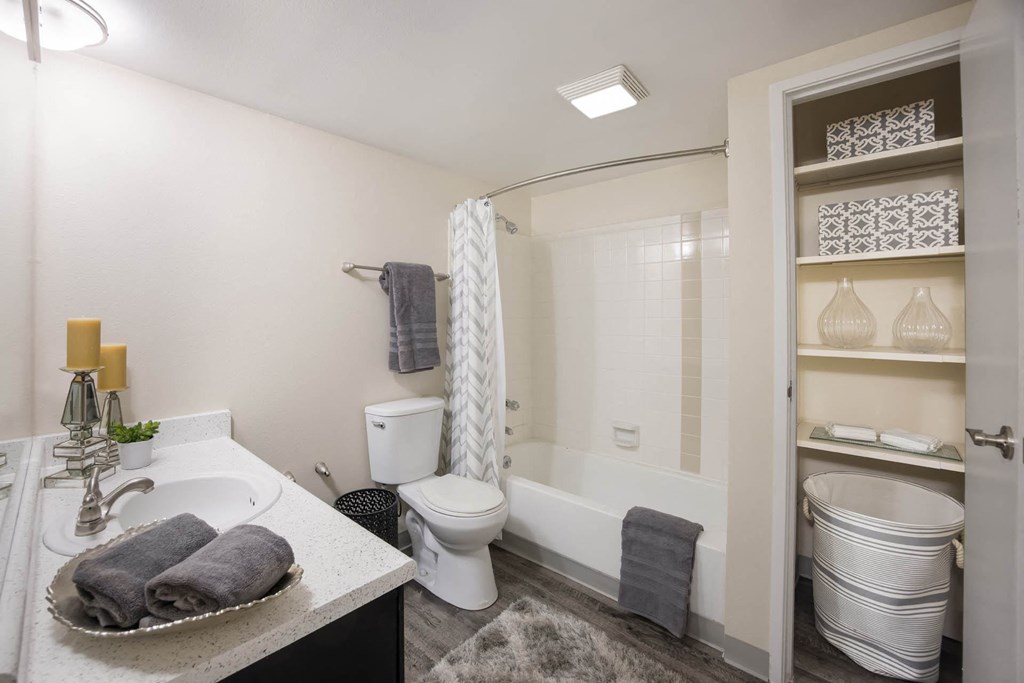 Bathroom with Tub at Woodland Hills Apartments, Colorado Springs