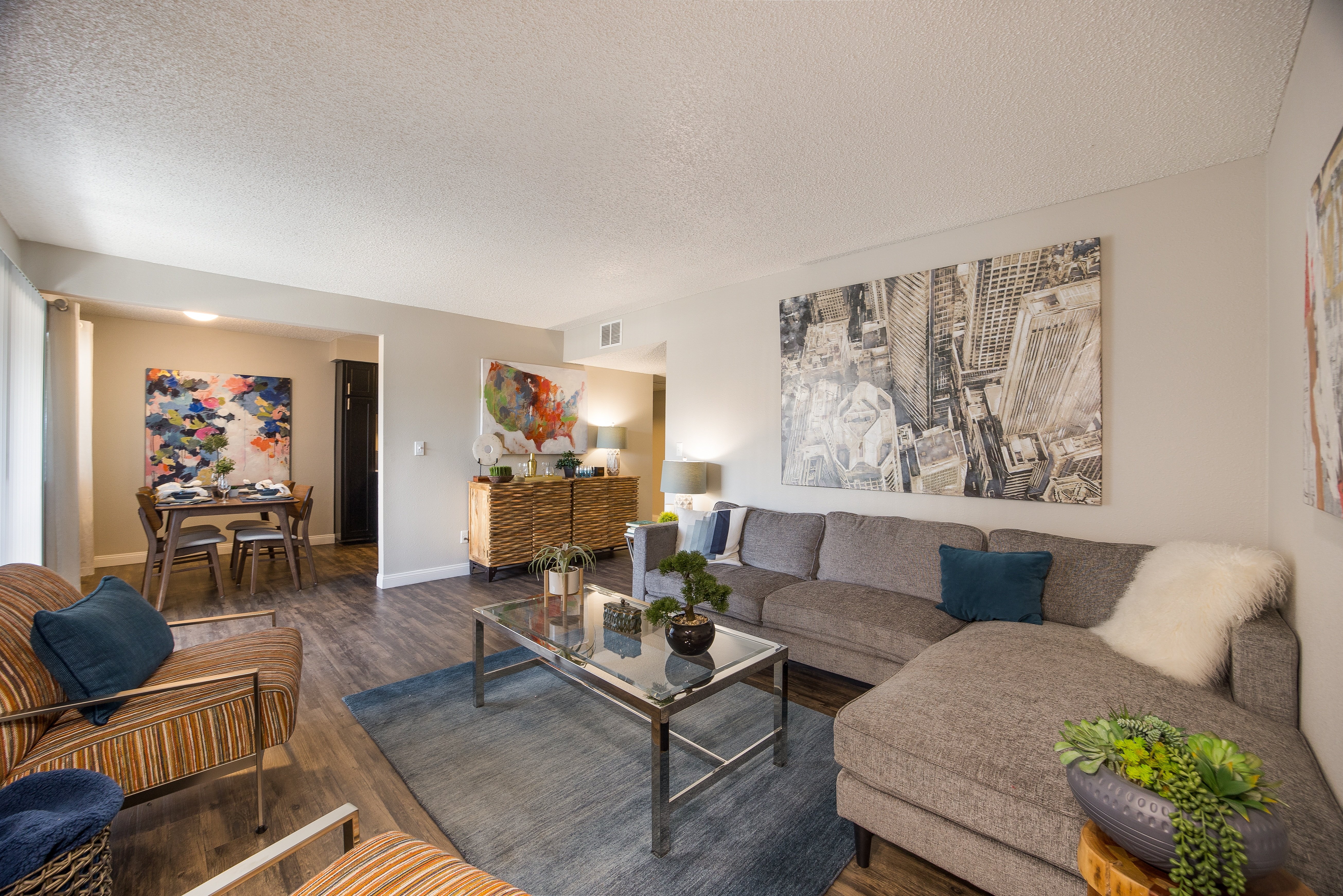 Living room with a couch and a coffee table at 2900 Lux Apartment Homes, Nevada