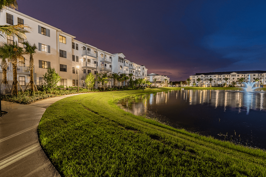 View of Lakeside Walking Path at Night at Edge75, Florida