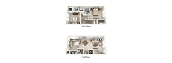 2 Bedroom 2.5 Bath Floor Plan at The Arbor Walk Apartments, Florida, 33617