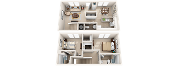 2 Bedroom 2.5 Bathroom Floor Plan at The Arbor Walk Apartments, Tampa, FL, 33617