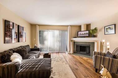 Living Room With Fireplace at Arcadia Townhomes, Federal Way, WA