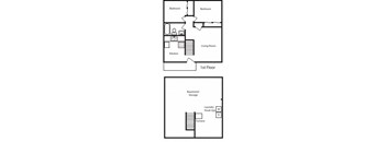 2 Bedroom 1 Bath Floor Plan at Aspen Townhomes, Colorado Springs, CO, 80909