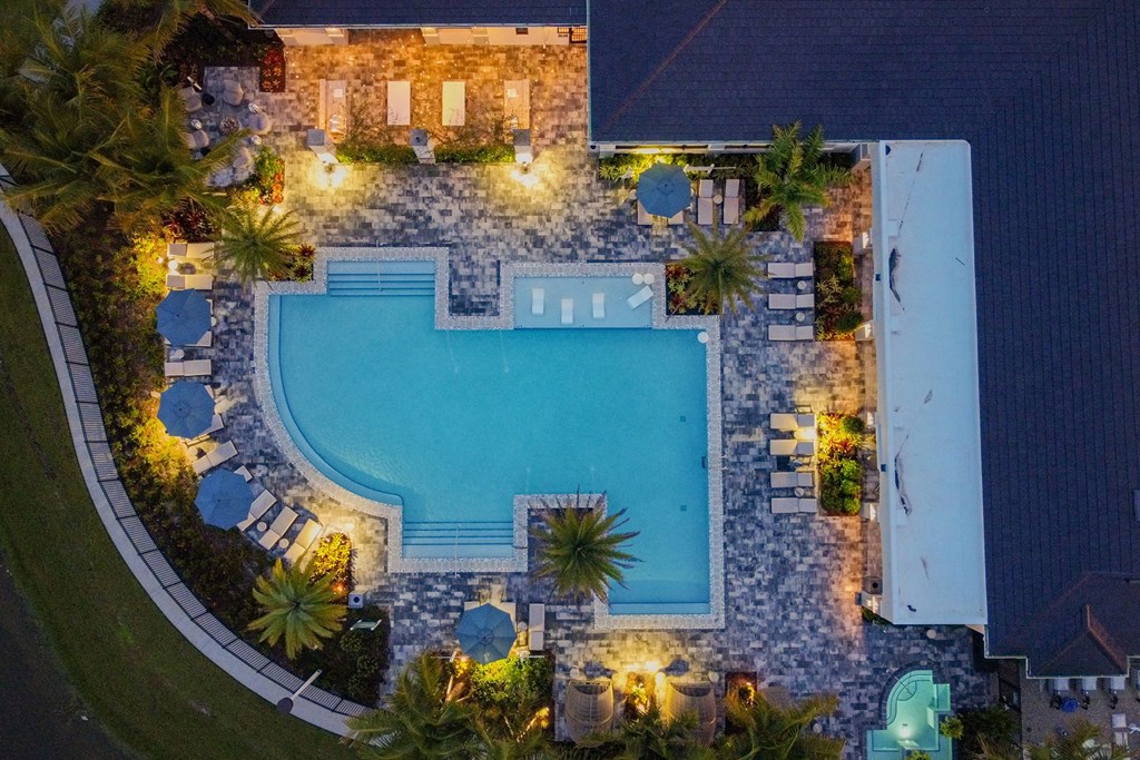 Overhead View of Pool at Night at Edge75, Naples, Florida