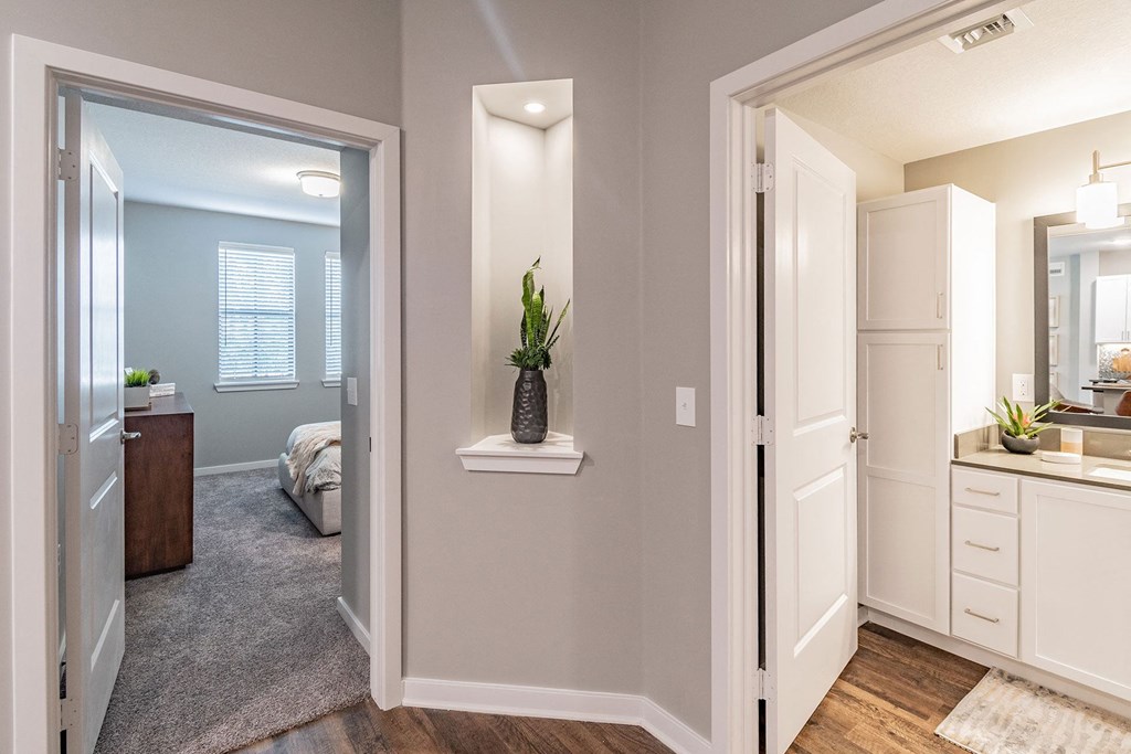 Hallway View of Bathroom and Bedroom at Edge75, Naples, Florida