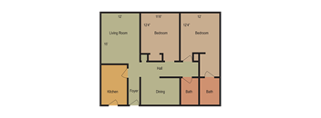 2 Bed 2 Bath Floor Plan at Esplanade at City Park, New Orleans, 70119
