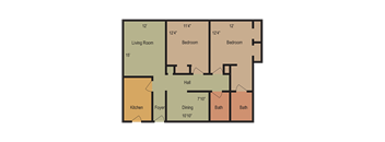 2 Bedroom 2 Bathroom Floor Plan at Esplanade at City Park, New Orleans