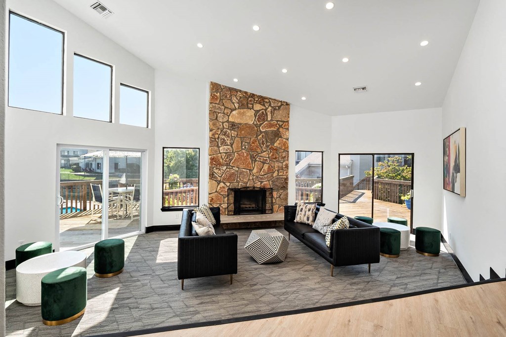 Expansive Clubhouse with Fireplace at Glen at Bogey Hills, St. Charles, Missouri