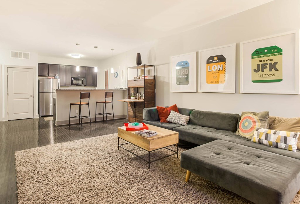 Living Room With Kitchen View at Heritage at Oakley Square, Cincinnati, 45209