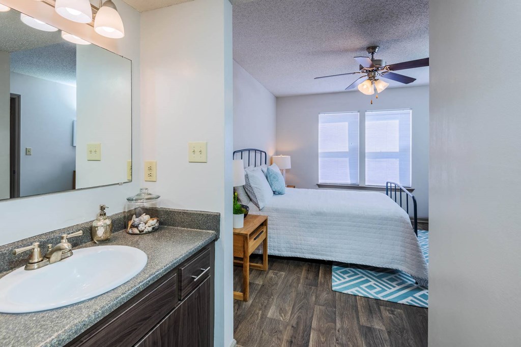 Bedroom view from bathroom at Lofts of Wilmington, Wilmington, NC, 28405