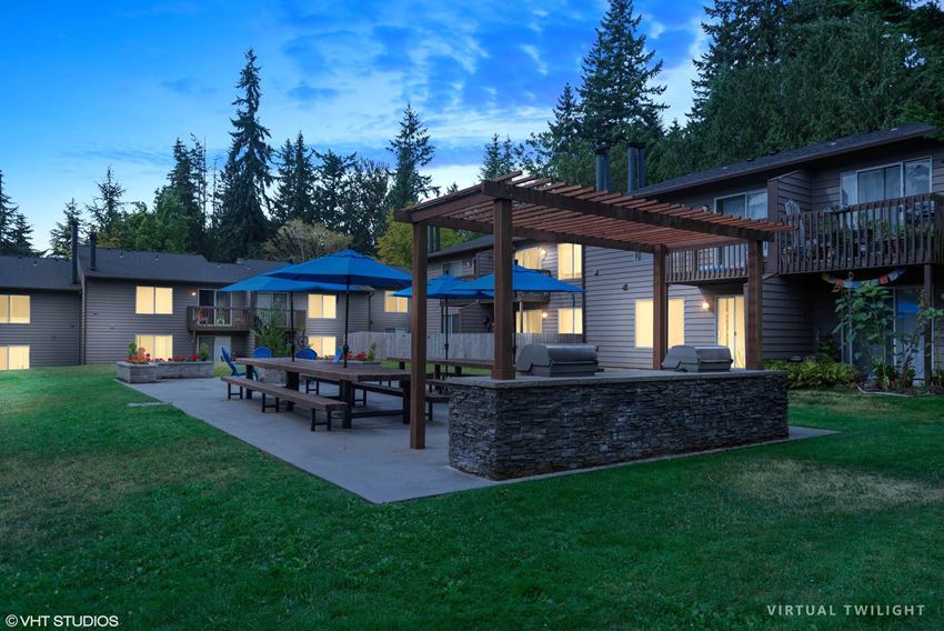 Twilight View of Patio Twilight View of Patio at North Creek Apartments, Washington, 98208 - Photo Gallery