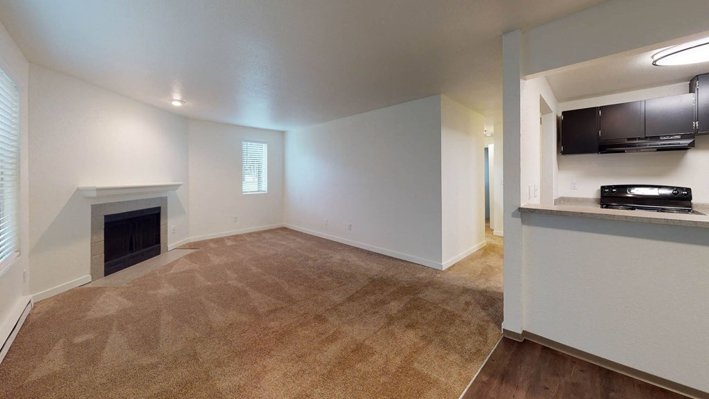 Living room wooden floors at North Creek Apartments, Everett, WA, 98208