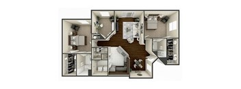 2 bedroom 2 bathroom floor plan at Pembroke Pines Landings, Florida, 33025