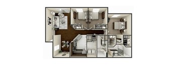 3 bedroom 2 bathroom floor plan at Pembroke Pines Landings, Pembroke Pines, FL, 33025