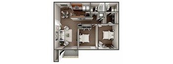2 bedroom 2 bathroom floor plan  at River Crossing Apartments, Thunderbolt, 31404