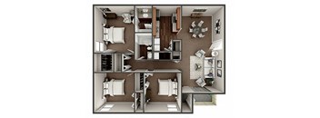 3 bedroom 2 bathroom floor plan at River Crossing Apartments, Thunderbolt