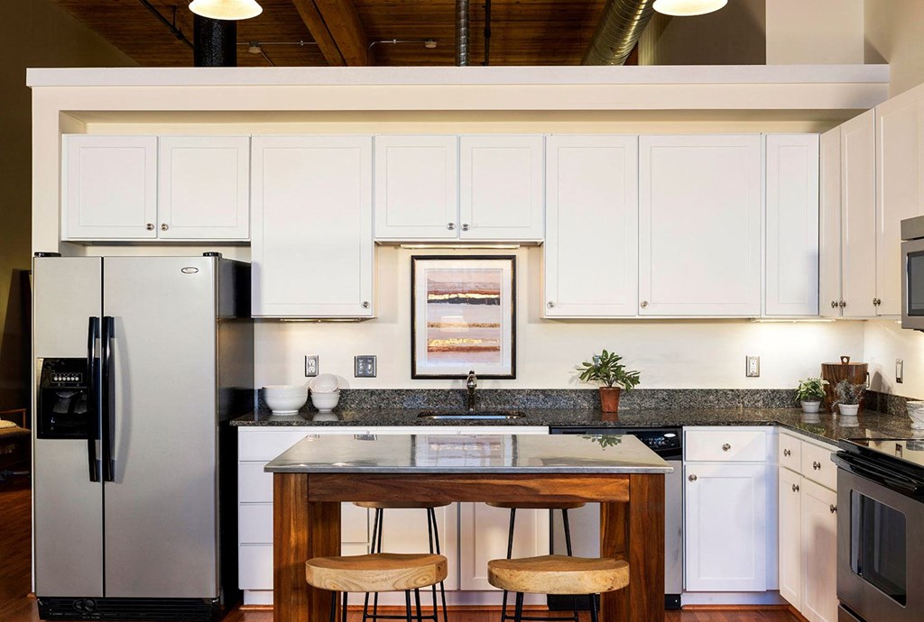 White Kitchen Cabinetry at Riverwalk Apartments, Massachusetts