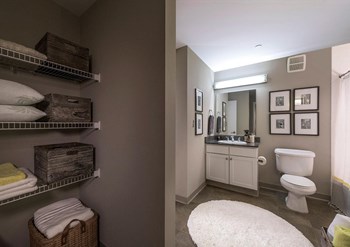 Bathroom with Storage Space at Riverwalk Apartments, 01843 - Photo Gallery 23