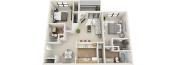 2 bedroom 2 bath floor plan at St. Johns Forest Apartments, Jacksonville