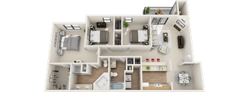 3 bedroom 2 bath floor plan  at St. Johns Forest Apartments, Jacksonville, FL, 32277