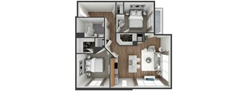 2 bedroom 1 bath floor plan at The View at Old City, Philadelphia, PA, 19106