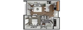 1 bedroom 1 bath floor plan U at The View at Old City, Philadelphia, 19106