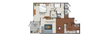 1 Bedroom A 1 Bath Floor Plan at Water's Edge Apartments, Florida