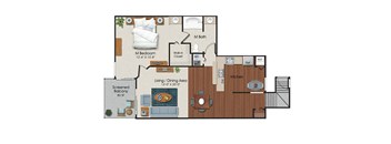 1 Bedroom b 1 Bath Floor Plan at Water's Edge Apartments, Florida, 33351
