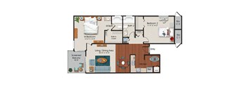 2 Bedrooms and 2 Bathrooms Floor Plans A at Water's Edge Apartments, Sunrise, FL