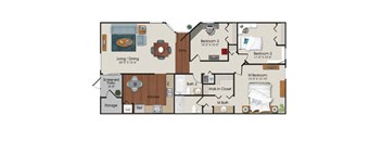 3 Bedrooms and 2 Bathrooms Floor Plans at Water's Edge Apartments, Sunrise