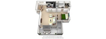 1 bedroom floor plan at The Willows on Rosemeade, Texas