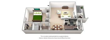 1 bedroom floor plan at The Willows on Rosemeade, 75287