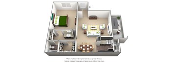 1 bedroom floor plan at The Willows on Rosemeade, Dallas, TX 75287