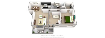 1 bedroom floor plan with den at The Willows on Rosemeade, Dallas, Texas 75287